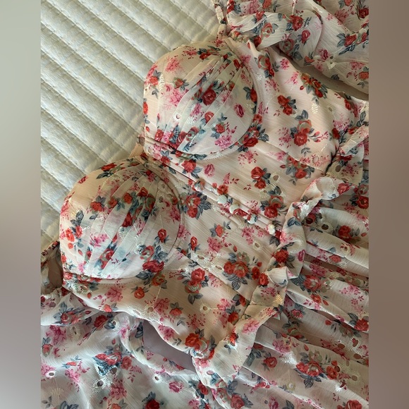 NEW Pink Floral Bridesmaid Maxi Dress Small 4 Off Shoulder Alamour the Label - Picture 7 of 13